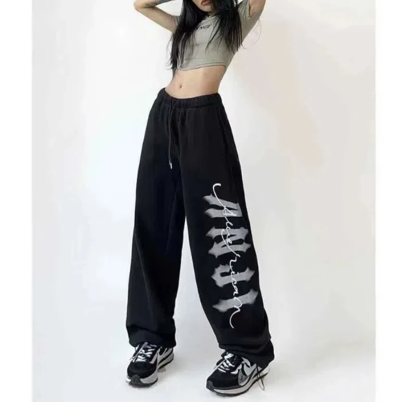 

American Street High-waisted Drawstring Printed Ankle Binding Women's 2024 New Hip-hop Jazz Dance Casual Loose Sports Pants