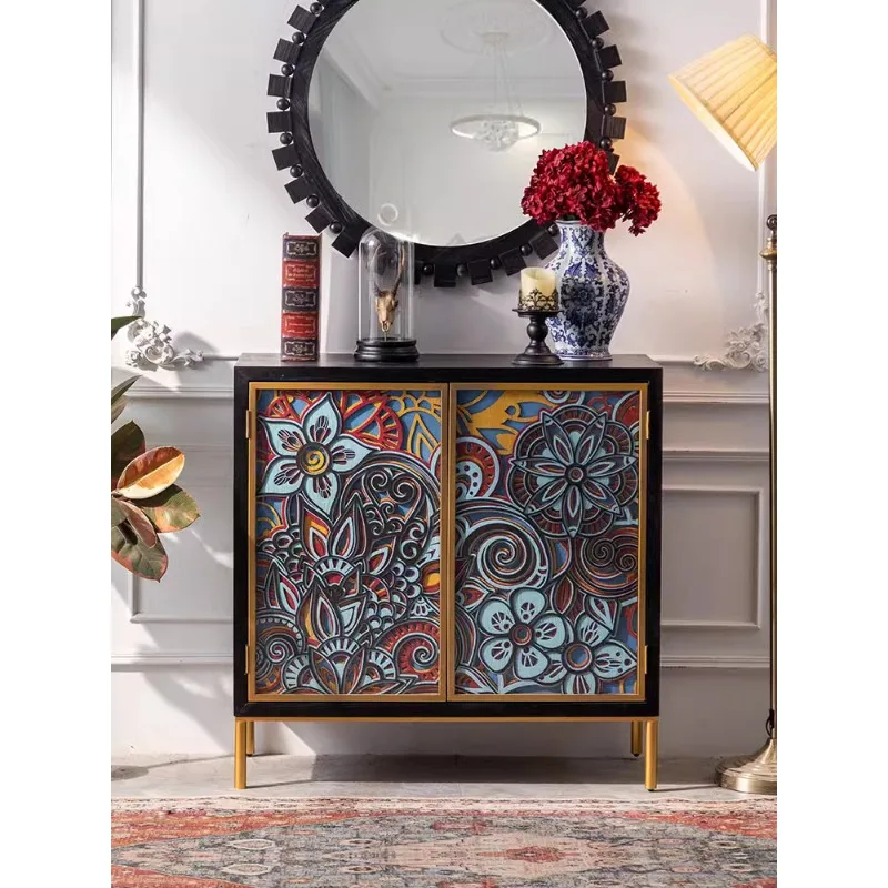 Stacked carving art solid wood corner cabinet French pastoral living room porch cabinet dining side cabinet art locker master de image 2