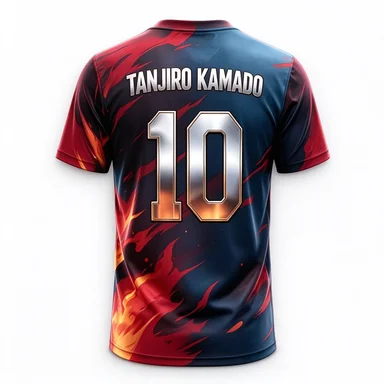 Demon Slayer Printed Mesh Sports Speed Dry V-neck Anime Charcoal Jiro Flame Printed Number 10 Street Style Sports T-shirt