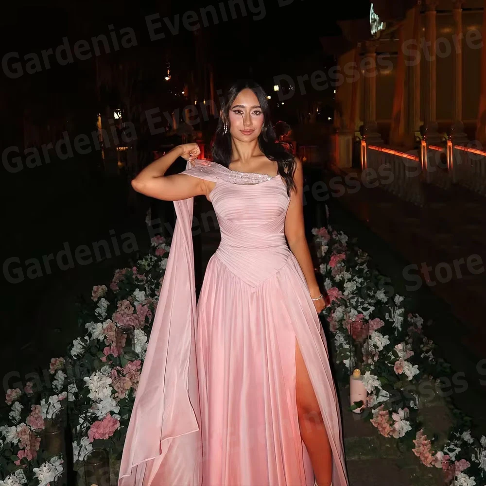 

Charming A Line Women's Evening Dresses Strapless Sleeveless Prom Gowns Vestidos Para Mujer Customized Side Slit Robe De Soirée