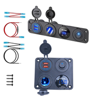 4 in 1 Panel Dual QC 3.0 USB Car Charger Power Outlet Voltmeter Cigarette Lighter Socket Switch for Car Marine Boat RV Truck
