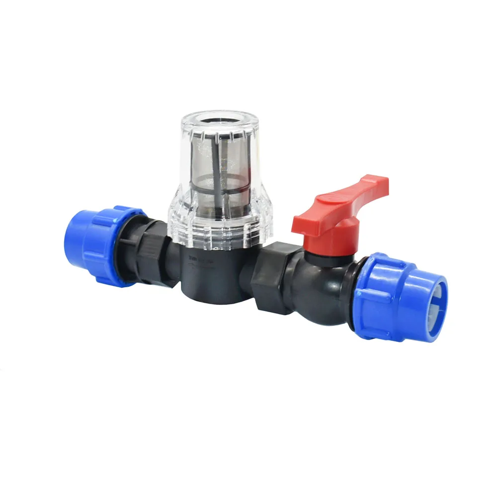 25mm 32mm PE Pipe Water Filter With Plastic Tube Quick Connector 80 Mesh Filter Garden Drip Irrigation Adapter