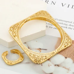 Luxury Bangle with Ring Set for Party Geometry Design Hand Bracelet Finger Ring 2Pcs Set for Weddings Engagement Bangle Jewelry