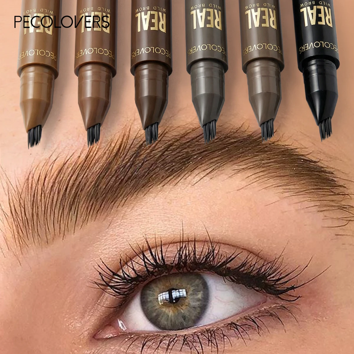 Lápiz de cejas con punta de tenedor, lápiz de cejas líquido resistente al agua, delineador de cejas a prueba de manchas, marrón y gris, producto cosmético para maquillaje de ojos, 1 ud.