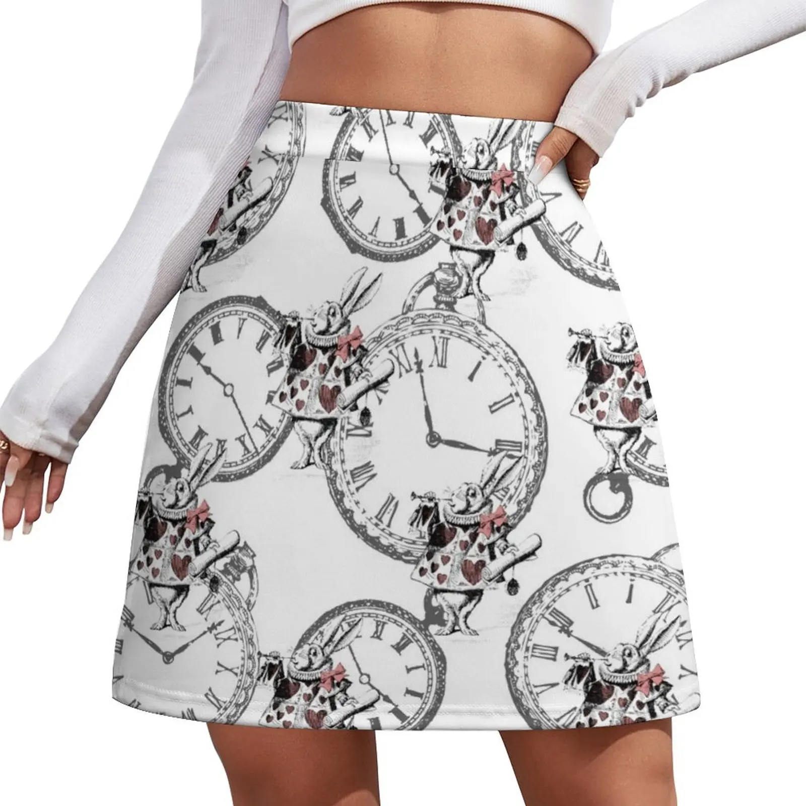 

Running late - white rabbit Mini Skirt new in dresses Skort for women Kawaii Mini Skirt