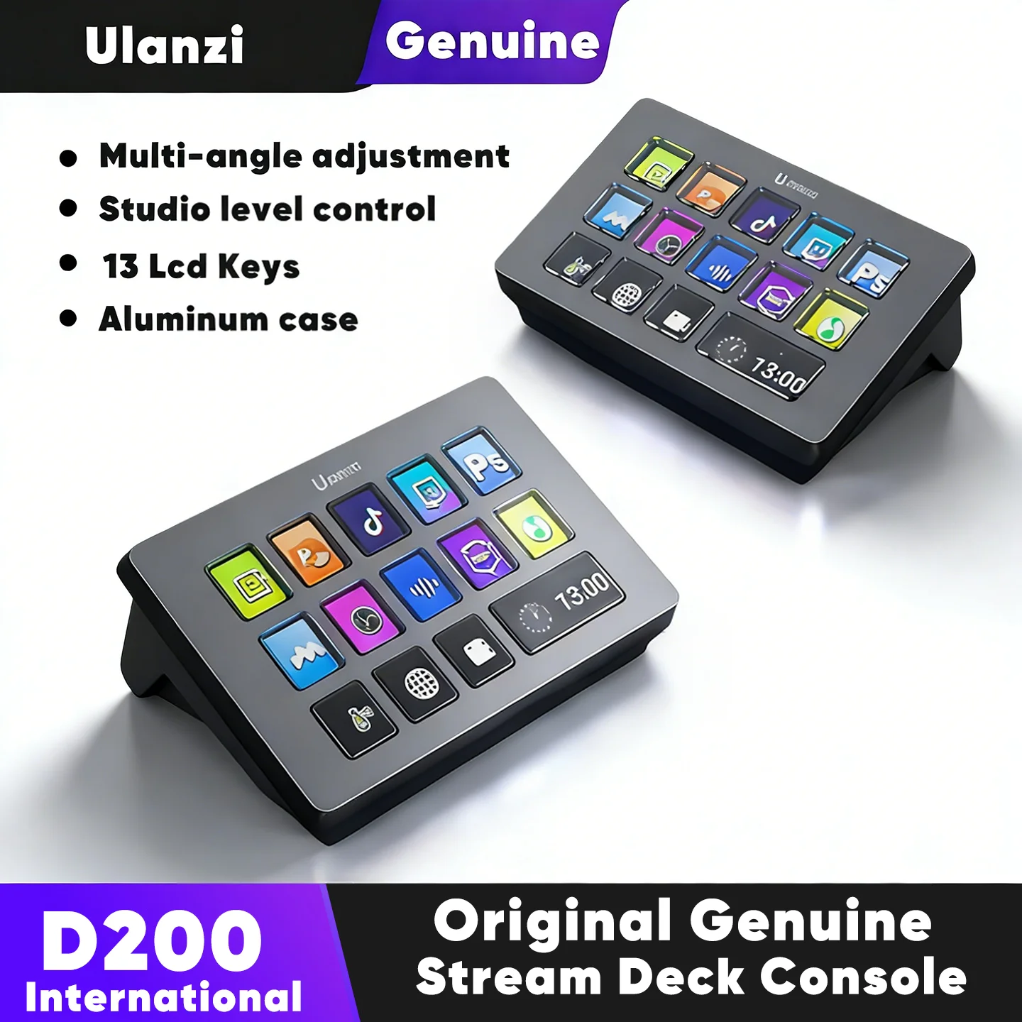 D200 Stream Deck Visual Console Macro Keyboard 13Lcd Keys Streamdeck macropad Keypad Stream Desk Deck Dock Studio Controller