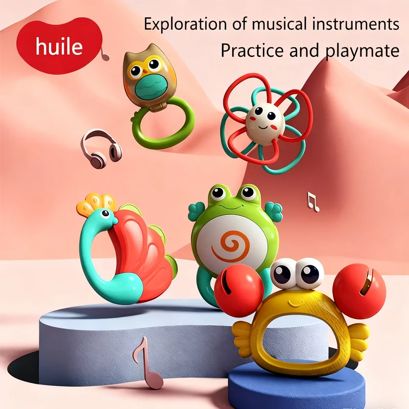Juego de sonajero para bebé, 5 uds., nuevo estilo, hervirable, mordible, no tóxico, calmante, agarre, entrenamiento, fabricación de sonido, juguete, regalo para niños