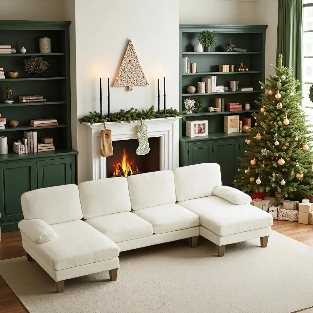 

110 Sectional Couches for Living Room,U Shaped Couch with Double Chaise, 4-Seat Sofa Set with Chenille Fabric