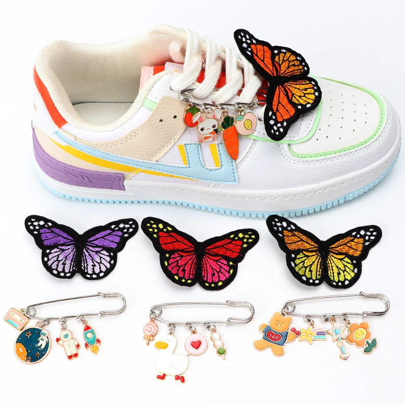 Rainbow Cartoon Shoes Laces Decoration Butterfly Pin Cute Embroidery Buckle Metal Casual Accessories Clips Charms Clothes Brooch