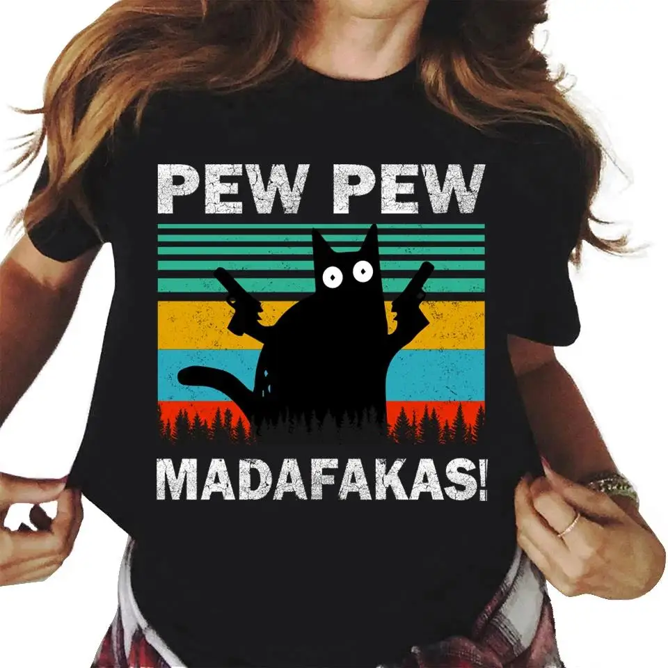 Pew Madafakas wydruk graficzny śliczne czarne koty T Shirt mężczyźni kobiety moda na co dzień wycięcie pod szyją krótki rękaw Plus rozmiar Unisex T