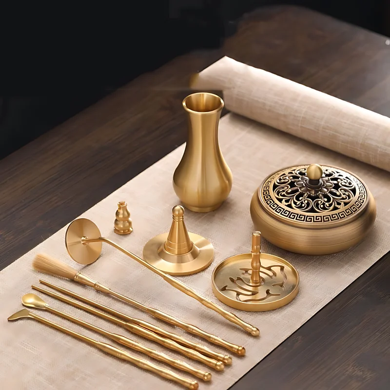 Indoor Aromatherapy Making Set Brass Incense Burner Tray Tower Incense Holder Traditional Incense Making Tools Accessories