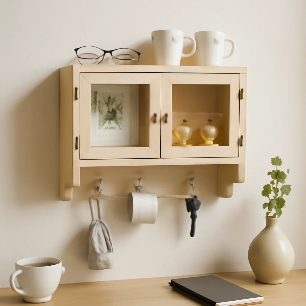 

Solid Wood Wall Hanging Without Punching Storage Rack Study Bedroom Storage Box Multi-functional With Hook Storage Cabinet