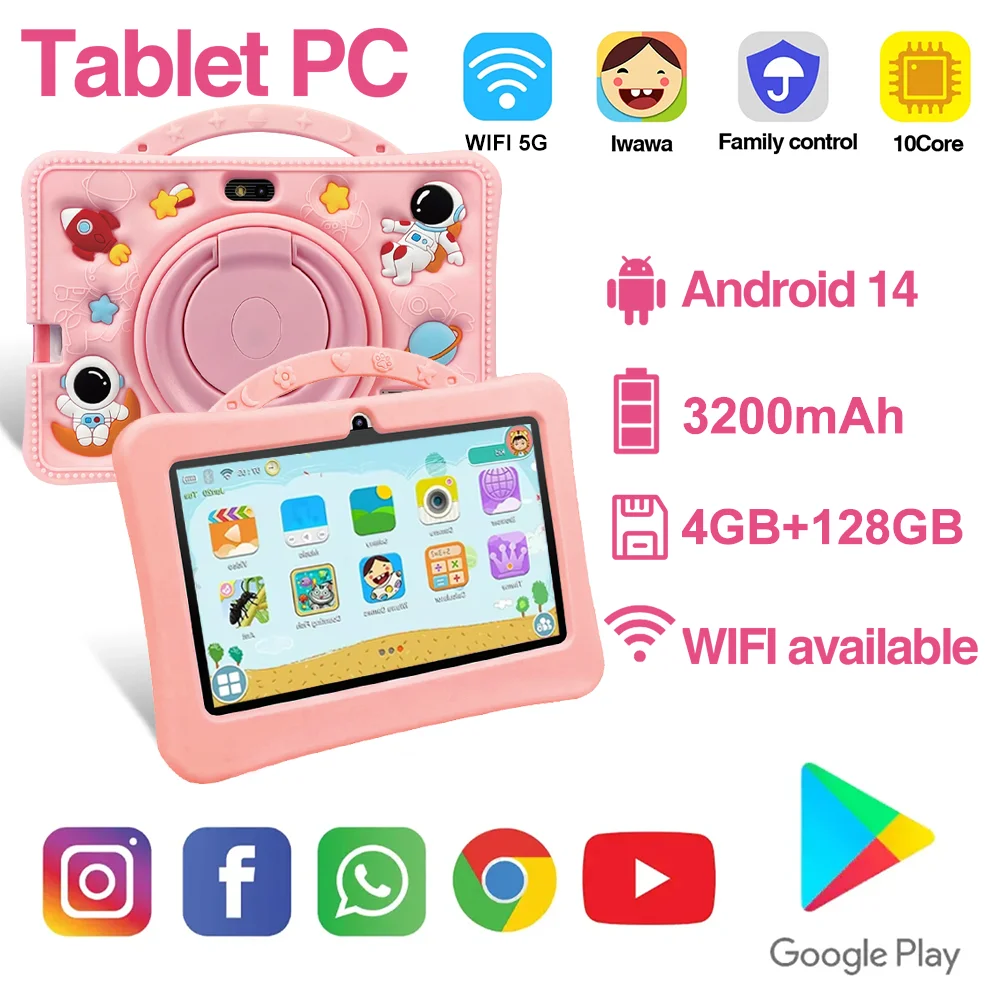 

Kids Tablet 7 Inch New Cartoon Pattern 4+128GB Kids Tablet Learning Education Games Tablets with Parent Control Children's Gifts