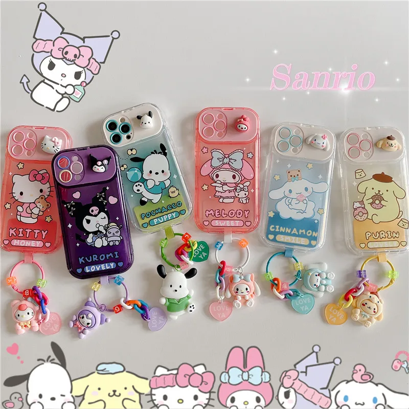 Sanrio Hello Kitty Kuromi 3D Doll Pendant Melody Phone Case for IPhone 11 12 13 14 15 16 Pro Max Full soft shell Fall prevention