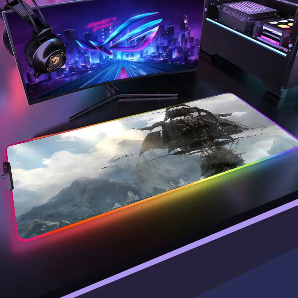 Pirate Ship Mousepad XXL RGB Gaming Mouse Pads HD Black Gamer Accessories Large LED