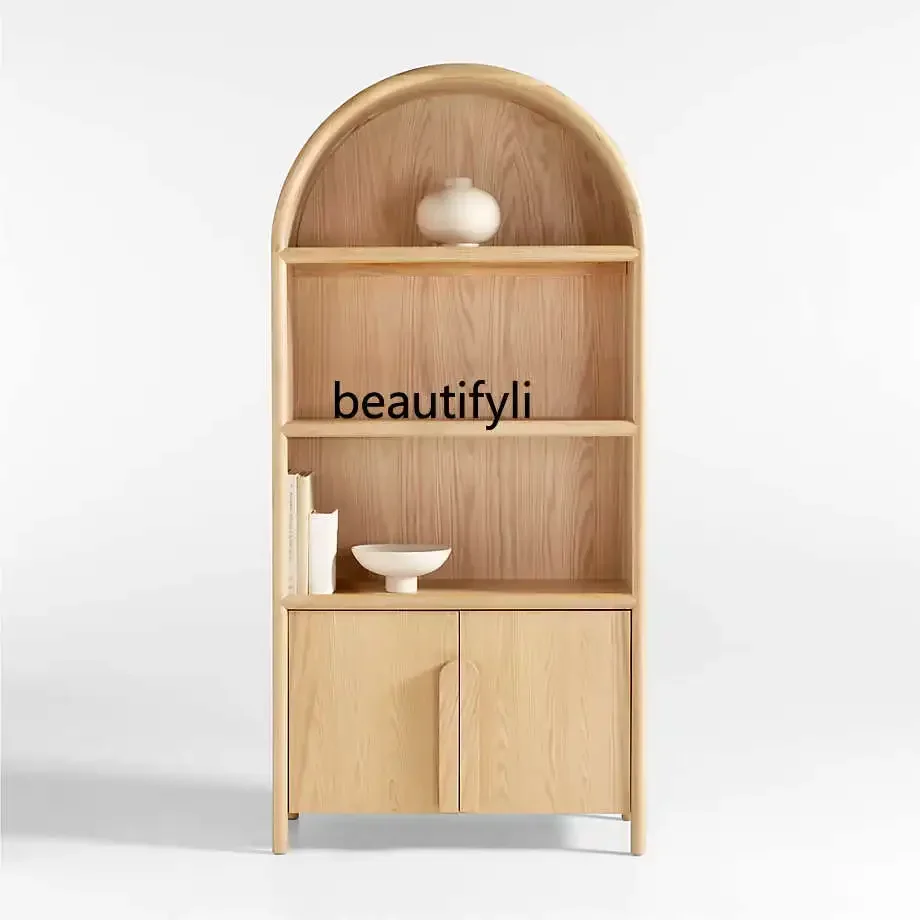 D33American solid wood bookcase French storage cabinet Living room open display cabinet Arched bookshelf