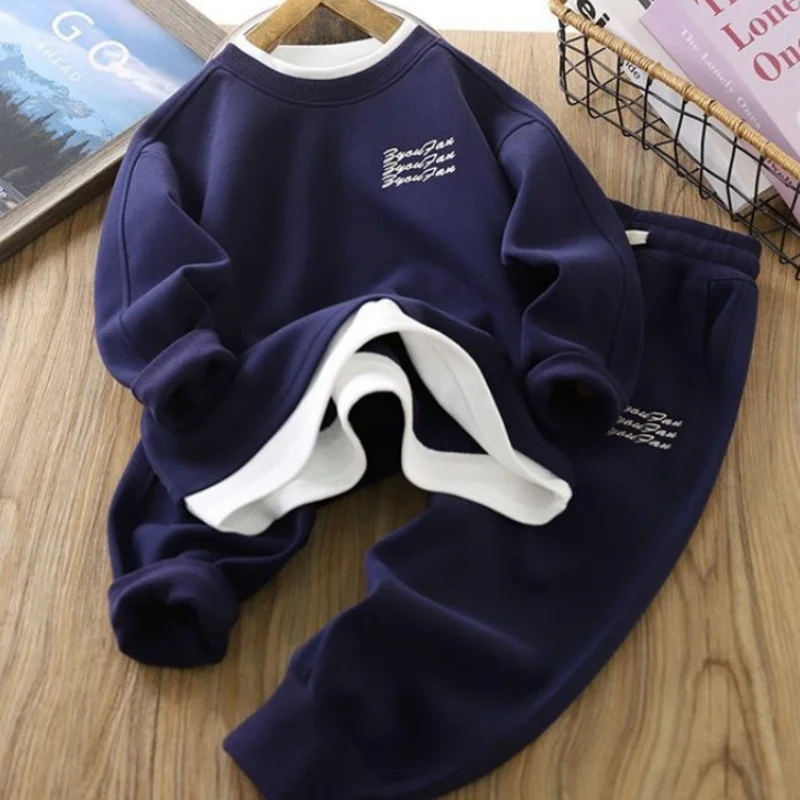 Jungen Sweatshirts + Hosen Kinder Anzüge Baumwolle 2 Teile/satz 2025 Grün Frühling Herbst Baumwolle Sport Teenager Kinder Kleidung