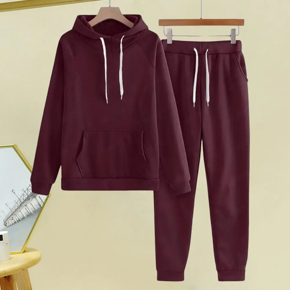 Women Sports Suit Plush Hoodie Pants Set for Fall/winter Fitness Outfit with Elastic Waist Ankle-banded Trousers 2 Piece