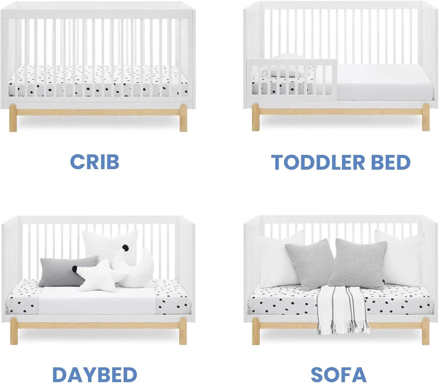 Berço conversível Poppy 4 em 1, Bianca Branco/Natural