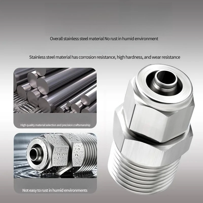 304 PC 4 6 10 12 PC8-02 M5 01 03 04 Pneumatic Quick Insert Stainless Steel Threaded Straight Through Quick Connector