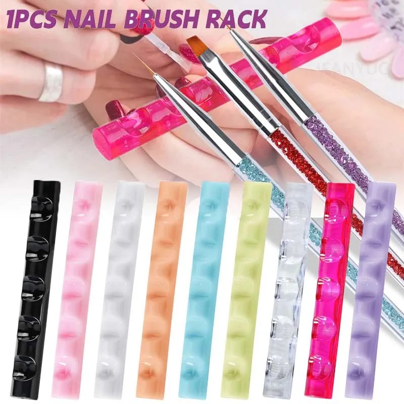 

5 Grids Acrylic Nail Brush Holder Stand Portable Crystal Painting Pen Holder Manicure Pen Shelf Acrylic Display Manicure Tools