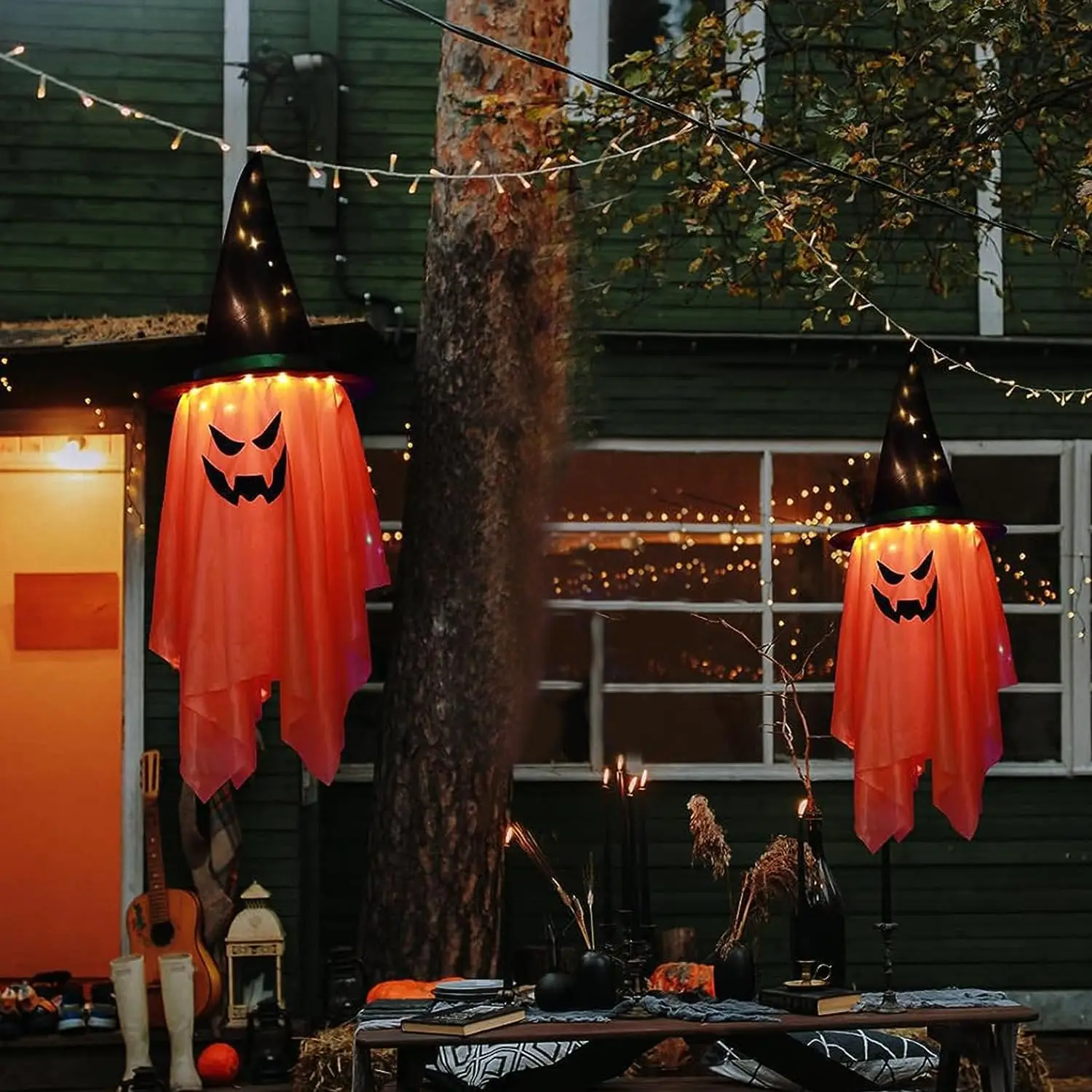 LED Flying Witch Hats Halloween Decorations Hanging Ghost Lights Glowing Wizard Lamp for Bar Party Dress Up image 2