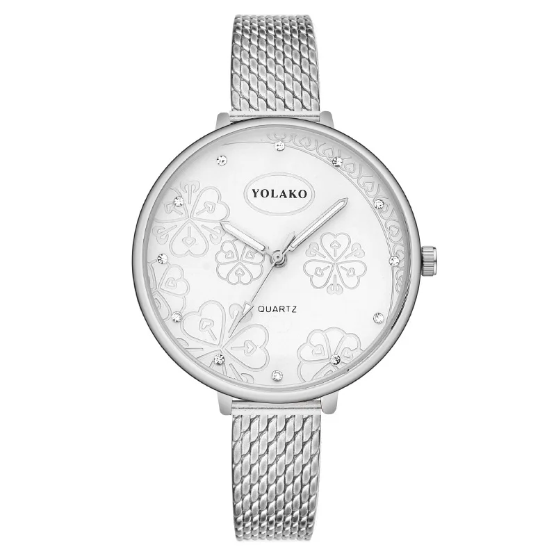 Fashion diamond inlaid printed women's watches, women's watches, plastic strap quartz watches, wristwatches