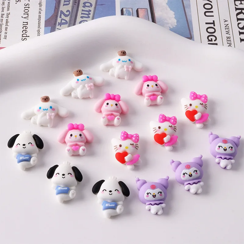 10Pcs 3D Kawaii Sanrio 핑크 하트 멜로디 네일 아트 장식 8/10mm 캔디 수지 Kuromi/멜로디 네일 참 DIY 매니큐어 부품