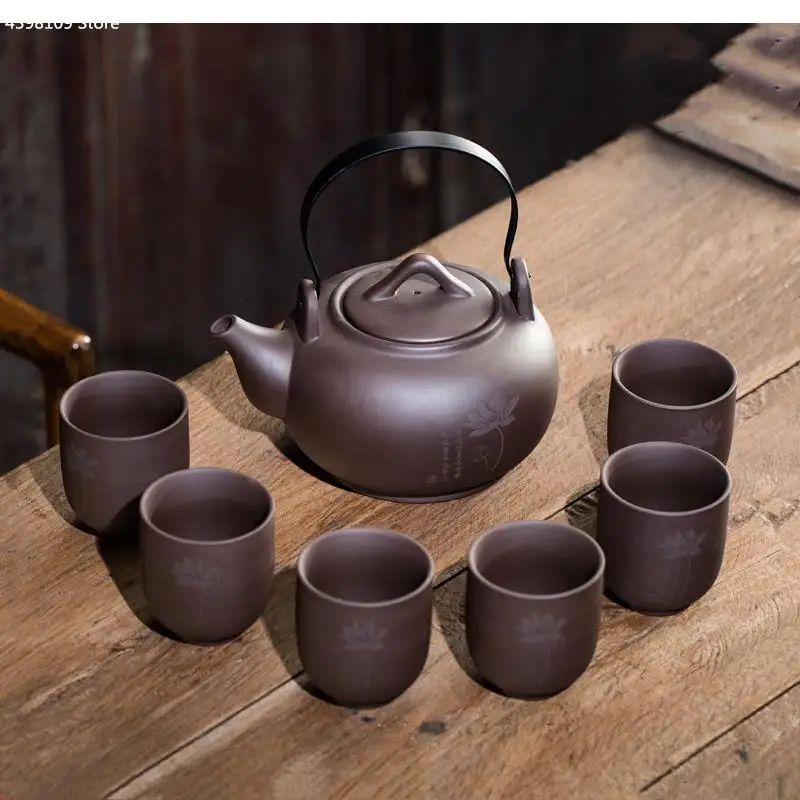 China Ceramic Teapot Set 950ml Purple Sand 130ml Water Cup Tea Filter Large Capacity Office Home