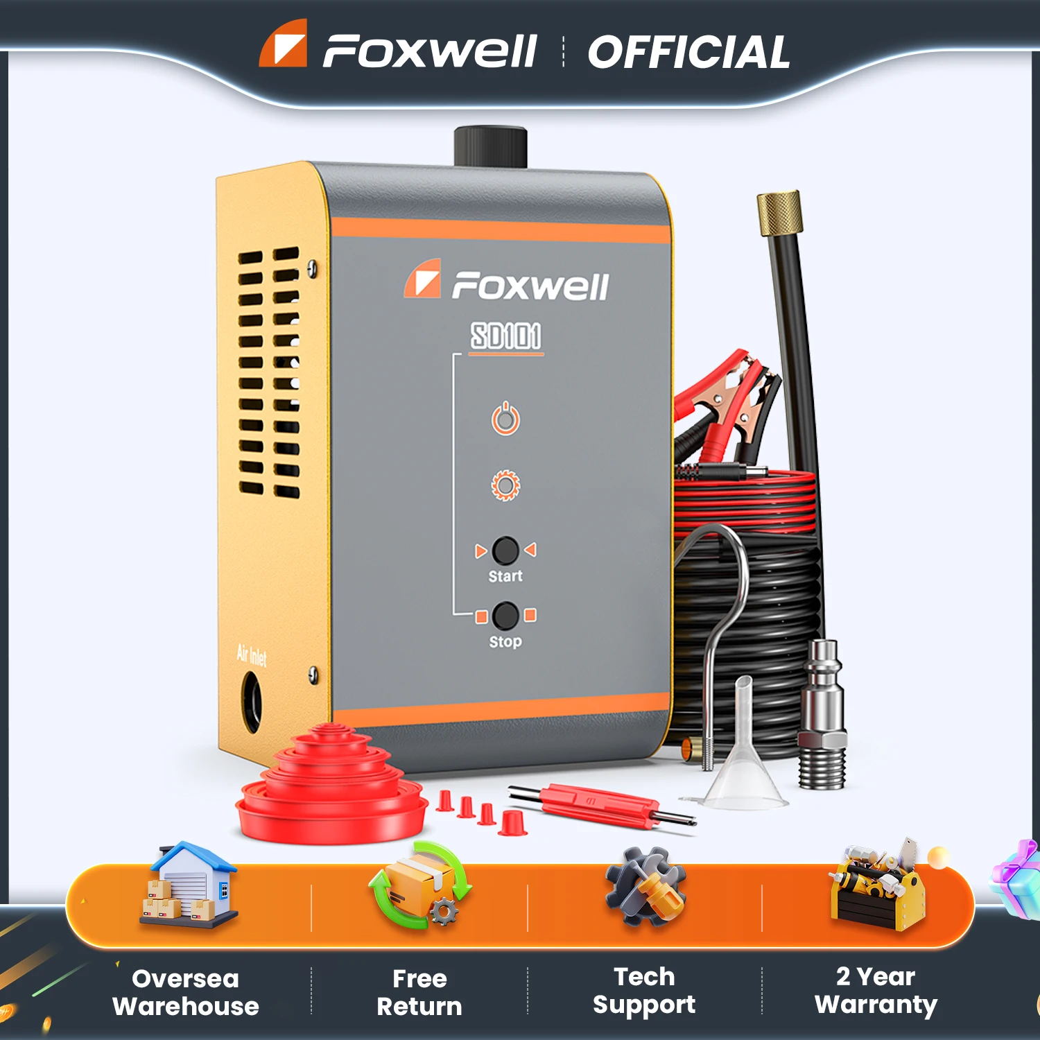 FOXWELL-Detector de fugas de humo de coche SD101, 12V, automotriz EVAP, tubo de aceite, generador de humo, herramientas de inspección mecánica