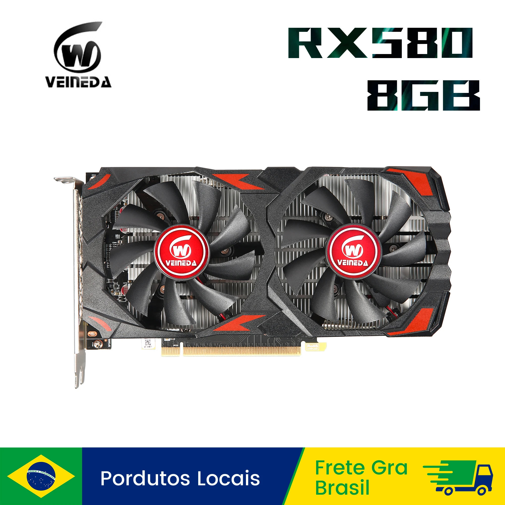 Placa gráfica Veineda RX 580 8GB 2048SP Placa De Vídeo PC Gaming GDDR5 256Bit PCI Express 3.0 × 16 Radeon GPU rx580 8g