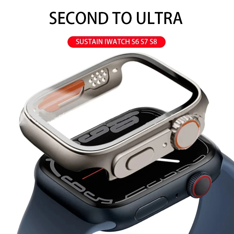 Change to Ultra For Apple Watch Case Tempered Glass Cover 8 7 6 5 4 45mm 44mm 41mm 40mm Appearance Upgrade to Ultra 49mm Frame