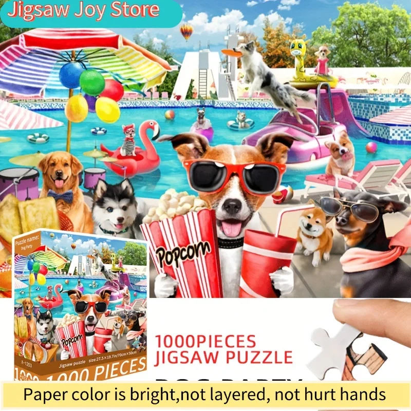 

1000pcs Large Jigsaw Puzzle for Adults - Cute Cartoon Dog Party Scene with Balloons, 27x20 Inch (70x50cm) Challenging Puzzle
