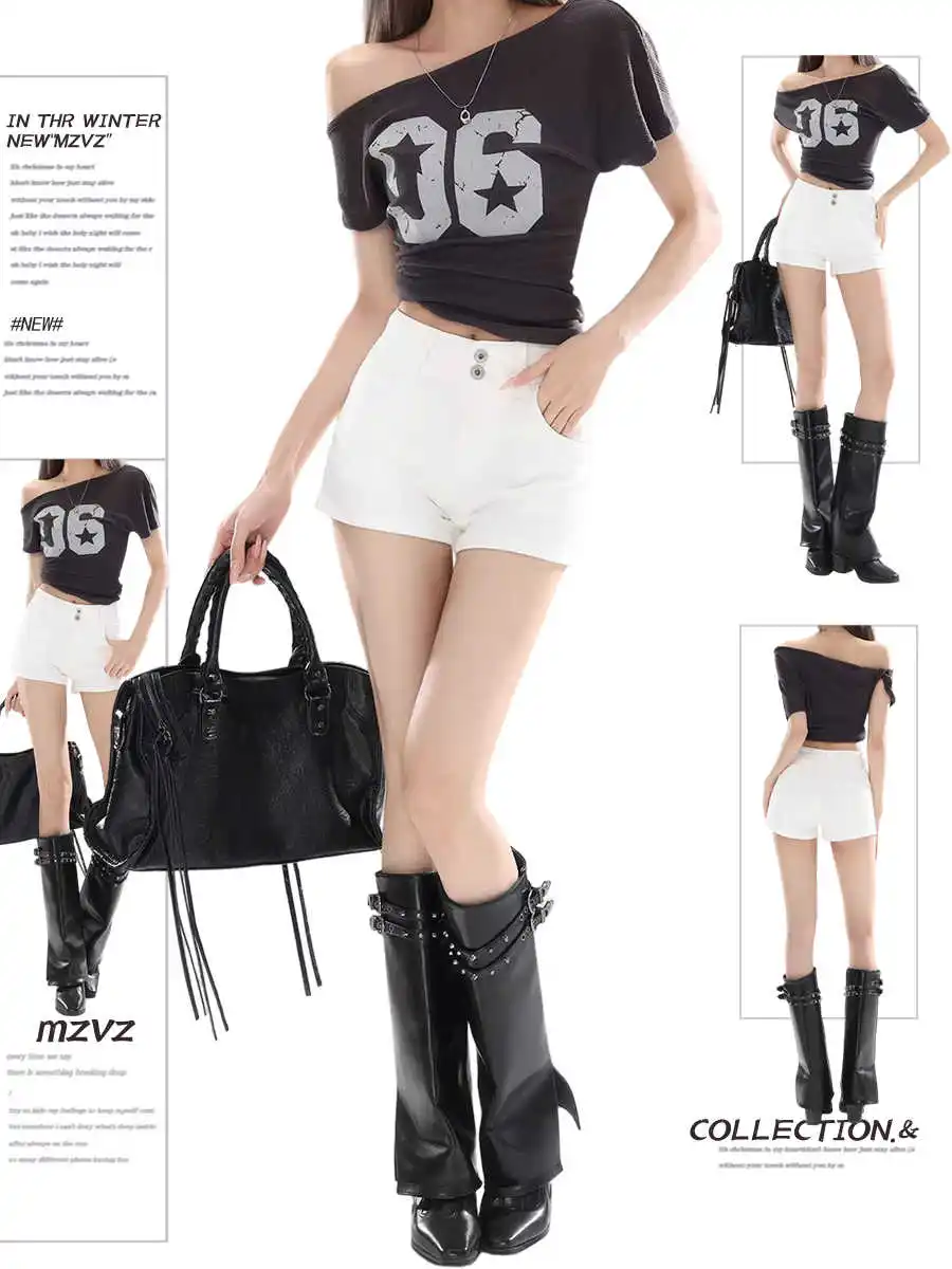 

Летние женские джинсовые шорты в американском ретро-стиле, белые, стрейч, Y2K, 2000-е, японский K-pop, Harajuku, K-pop, узкие джинсы, шорты-хотпанты, тренд 2026 года