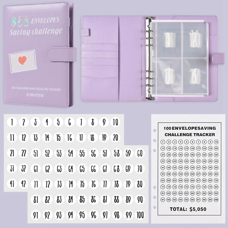 100 Envelopes A5 Money Saving Budget Binder Challenge Book To Save 5,050 Valentine's Day With Cash Envelopes Black 1 Set