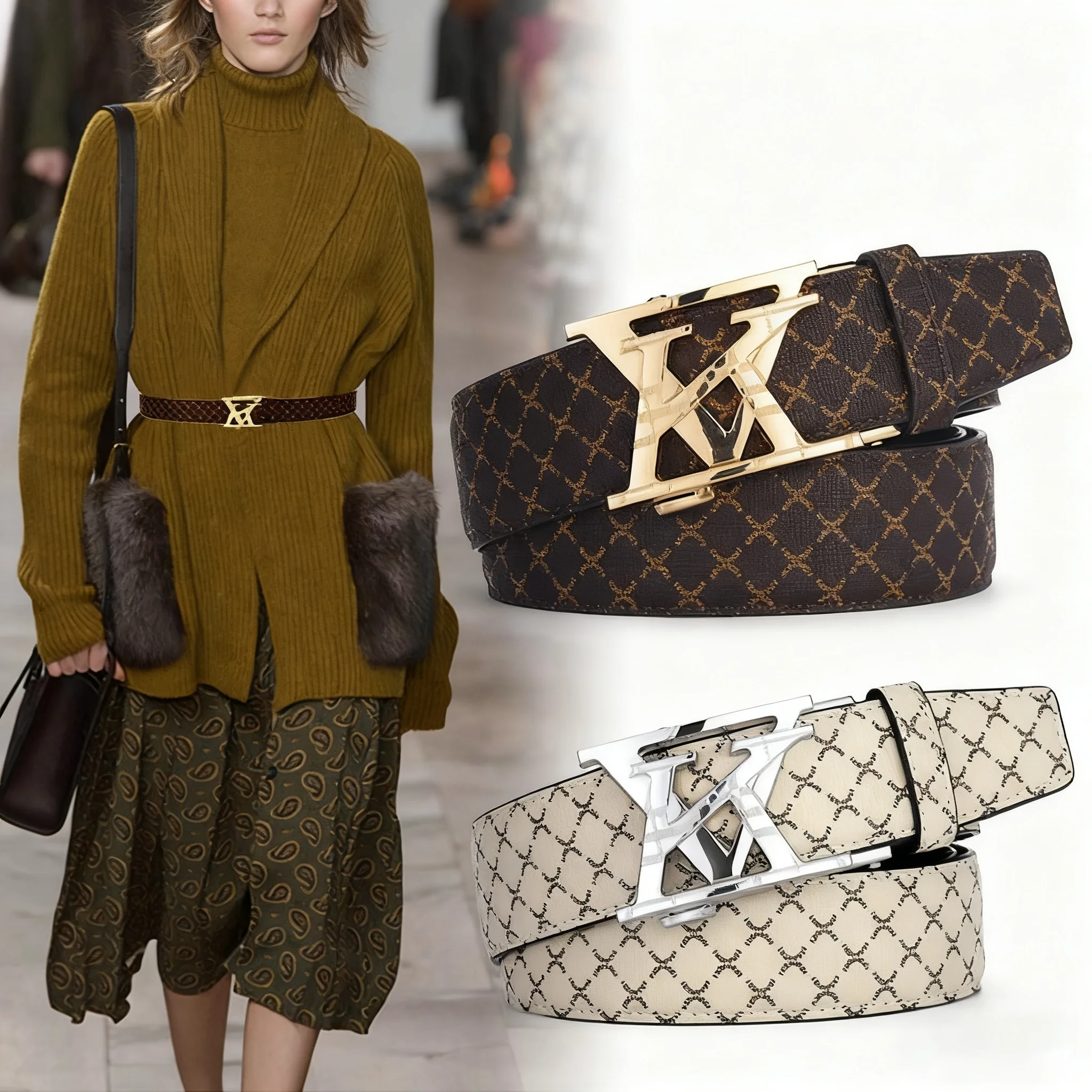 

Fashionable Trendy Men's Letters Automatic Buckle PU Belt Luxury High-end Business Casual Belt Simple Men's Unique Belt Design