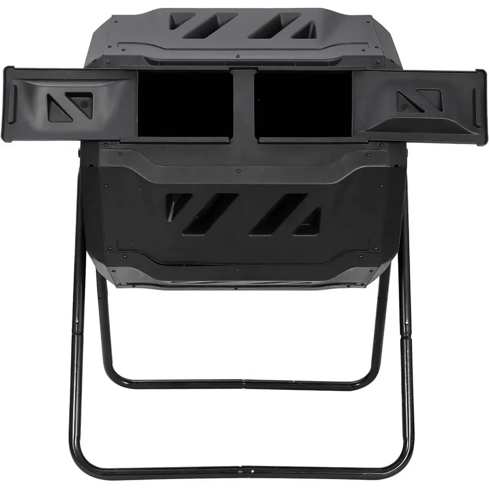 Outdoor Large 360° Rotating Dual Chamber Compost Bin, 43 Gallon Capacity, Heavy-Duty Steel, All-Season Garden Waste Composter