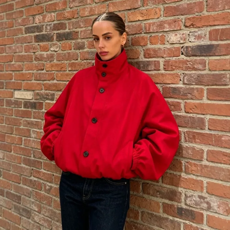 Casual Quick Drying Windproof Jacket for Women, Long Sleeved Loose Jacket, Spring and Autumn Solid ColorZipperButtonPocket Color
