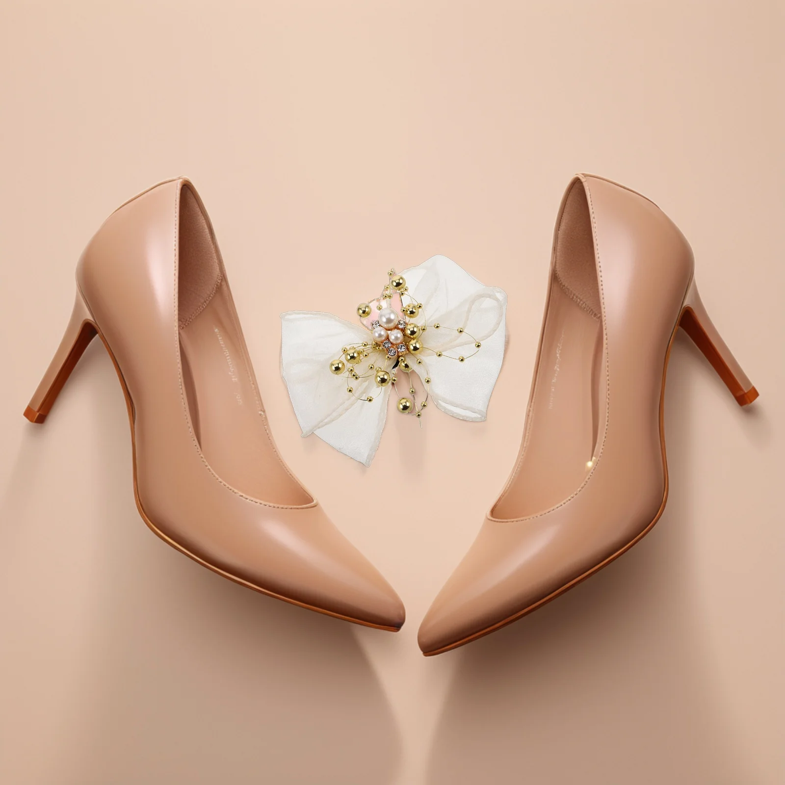 

2Pcs Mesh Removable Shoe Buckle High Heel Bow Clips Pearl Embellishments Charms for Women Sneakers Decorations Shoe Accessories