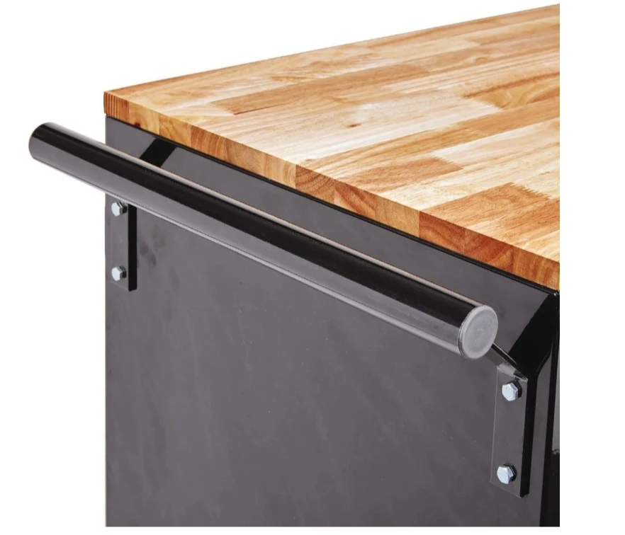 

ЛИБЕНЛИ 46 дюймов. Мобильный верстак с верхней столешницей из массива дерева и черным шкафом для инструментов