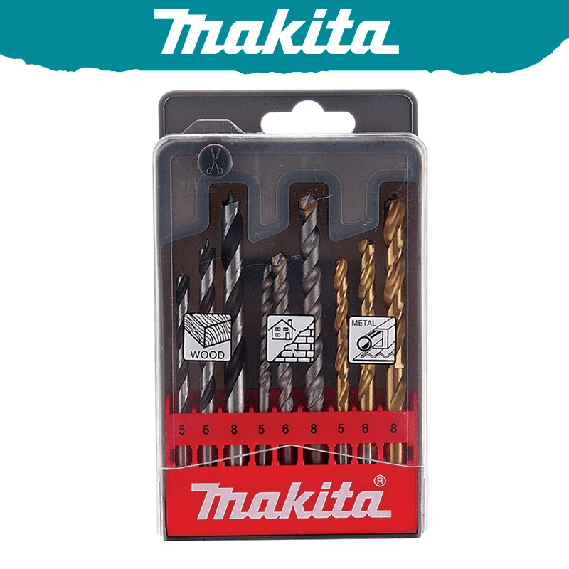 

Makita D-16405 Drill Bit Set 9-Piece High-speed Steel Wood Concrete Metal Sturdy Durable Tools Attachment