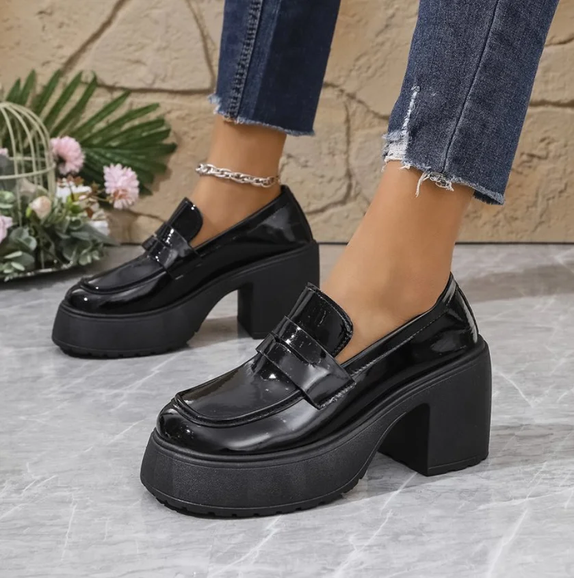 British High Heels Gothic Loafers Women Mary Janes Shoes 2024Spring Leather Chunky Platform Pumps Woman Slip On Jk Uniform Shoes