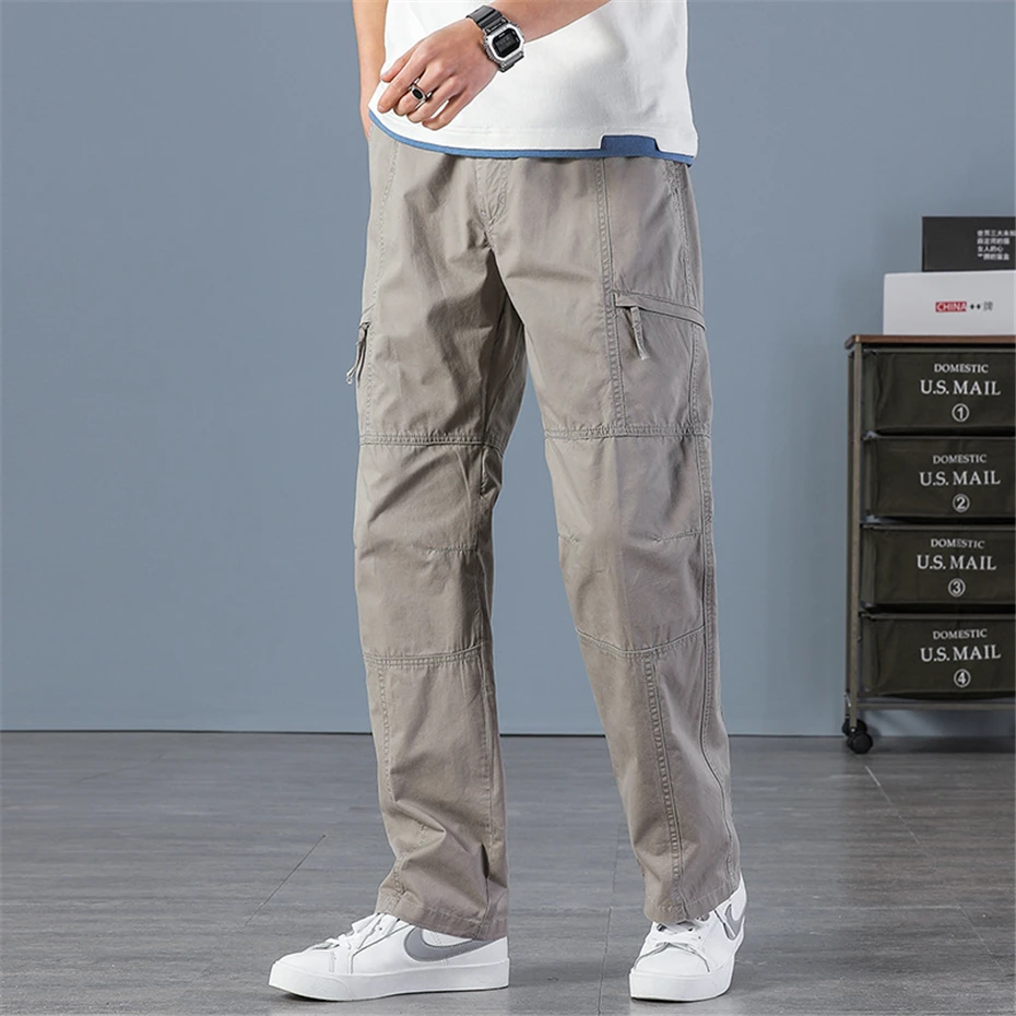6XL Plus Size Cargo Pants Men Straight Pants Fashion Casual Elastic Waist Trousers Male