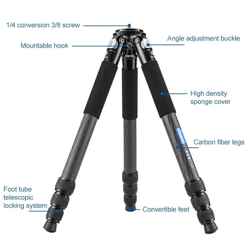 BEXIN RC334 Lighter and Stable Portable Collapsible Carbon Fiber Camera Tripod for Macro Photography