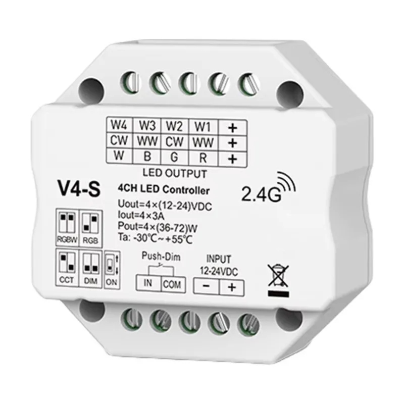 AB11-RGBW Led Controller 4 Channel RGB V4-S 2.4G RF Remote Dimmer 4 In 1