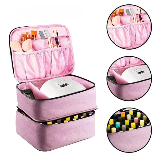 Bolsa de almacenamiento de esmalte de uñas, bolsa de aceite esencial, Kit cosmético portátil para el cuidado de las uñas, caja de almacenamiento de herramientas para el cuidado de uñas, doble capa, 30 compartimentos
