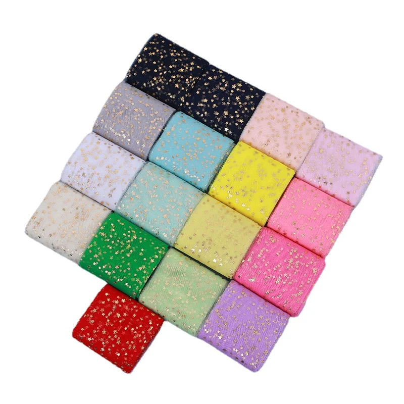 6cm 5yards Star Tulle Confetti Sequin Ribbon Tape Soft Tulle Roll Baking Cake Topper DIY Crafts Sewing Accessories Supplies