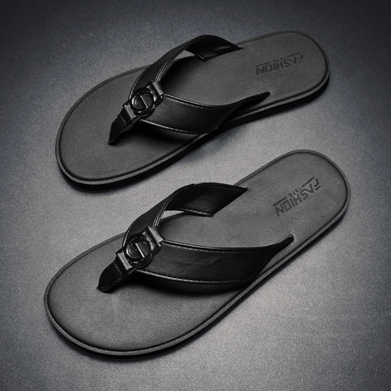 Men Slippers Outside Beach Button Flat Flip-flop 2024 Summer Casual Slippers Indoor Home Male Anti-slip Shoe Thong Sandal Zaptos