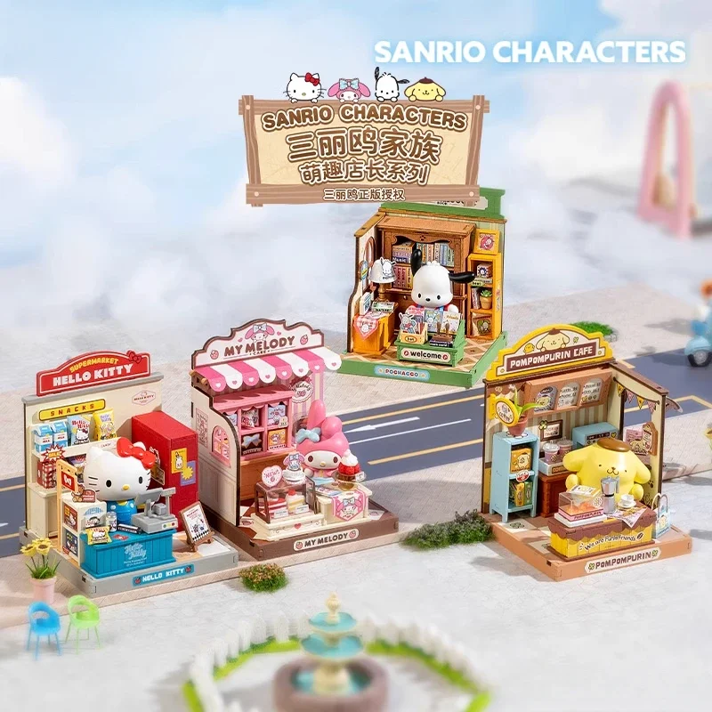 NEW Sanrio Family Cute Fun Series Hello Kitty Snack Store Snack House Library DIY Hut Miniature Miniature Model Children's Gifts