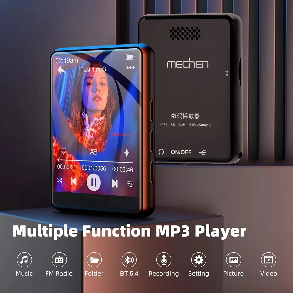 2025 New MP3 Player Bluetooth 5.4 Touch Screen HiFi Lossless Music Play Built-in Speaker 32GB Support FM Radio Recording E-Book